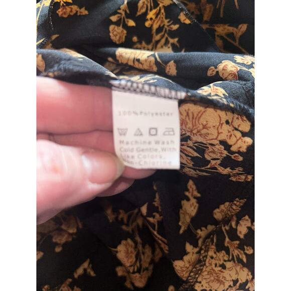 C+D+M Boho Preppy Professional Old Money Black & Gold Floral Wrap Dress - Picture 13 of 14